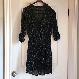 Maurices Button Down Belted Black/Gold Dress (Size:Large)